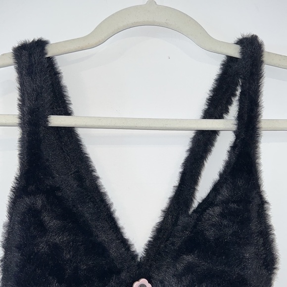 For Love and Lemons Black Devon Fuzzy Knit Crop Top size XS - Picture 5 of 14